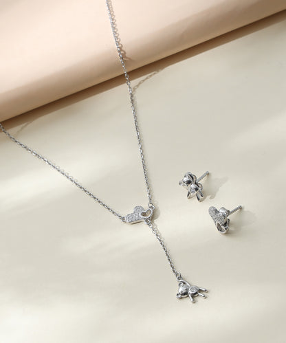 Siora Jewels Teddy Drop 925 Silver Pendant Set for Women | Rhodium Finish with Zircon Detailing