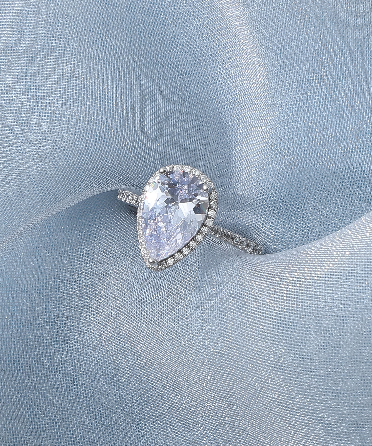 Siora Jewels Lume Tear 925 Silver Solitaire Ring for Women | Rhodium Finish Teardrop Zircon Ring