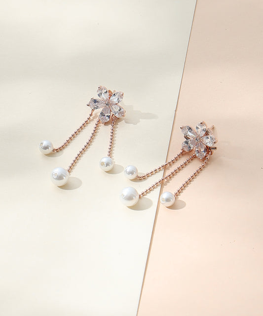 Siora Jewels Pearl Drape 925 Silver Earrings for Women | Rose Gold Finish with Cascading Pearl Detailing