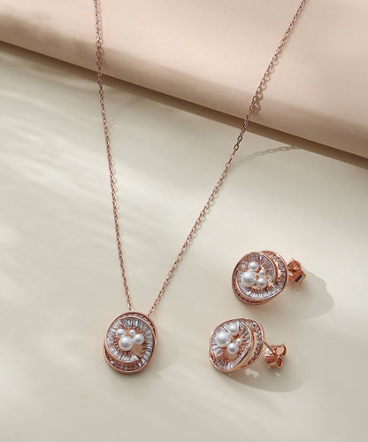 Siora Jewels Lustre Pearl 925 Silver Jewellery Set for Women | Rose Gold Finish with Pearl & Zircon Accents