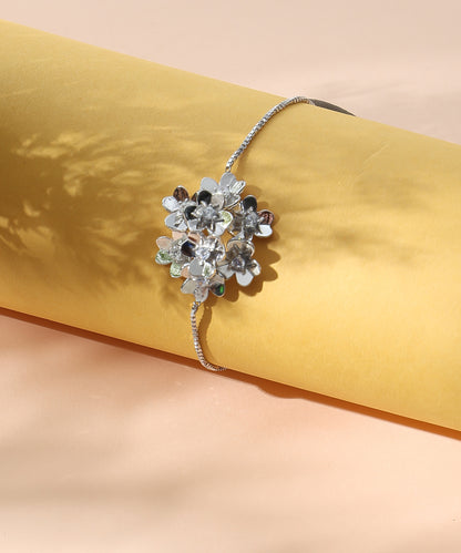 Siora Jewels Bloom Cluster 925 Silver Bracelet for Women | Rhodium Finish with Layered Floral & Zircon Detailing