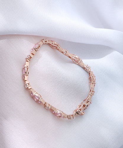 Siora Jewels Pink Cluster 925 Silver Bracelet for Women | Rose Gold Finish with Pink Stone & Zircon Detailing