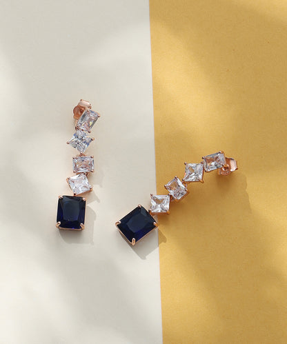 Siora Jewels Blue CZ 925 Silver Earrings for Women | Rose Gold Finish with Blue Detailing