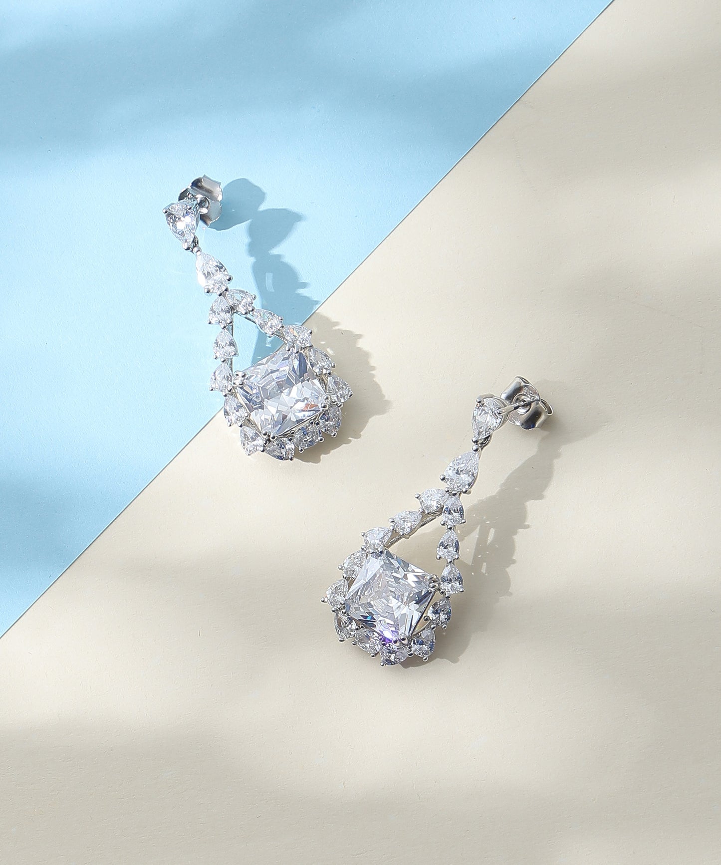 Siora Jewels White CZ 925 Silver Earrings for Women | Rhodium Finish with Classic All-White Detailing