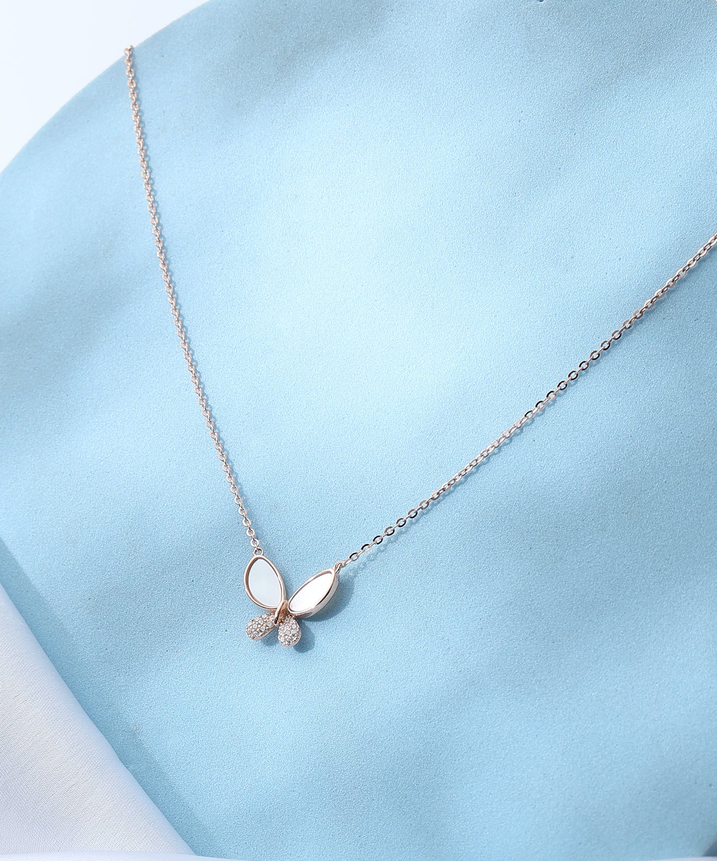 Siora Jewels Ethereal Bloom Butterfly 925 Silver Necklace for Women | Rose Gold Finish with Zircon Detailing