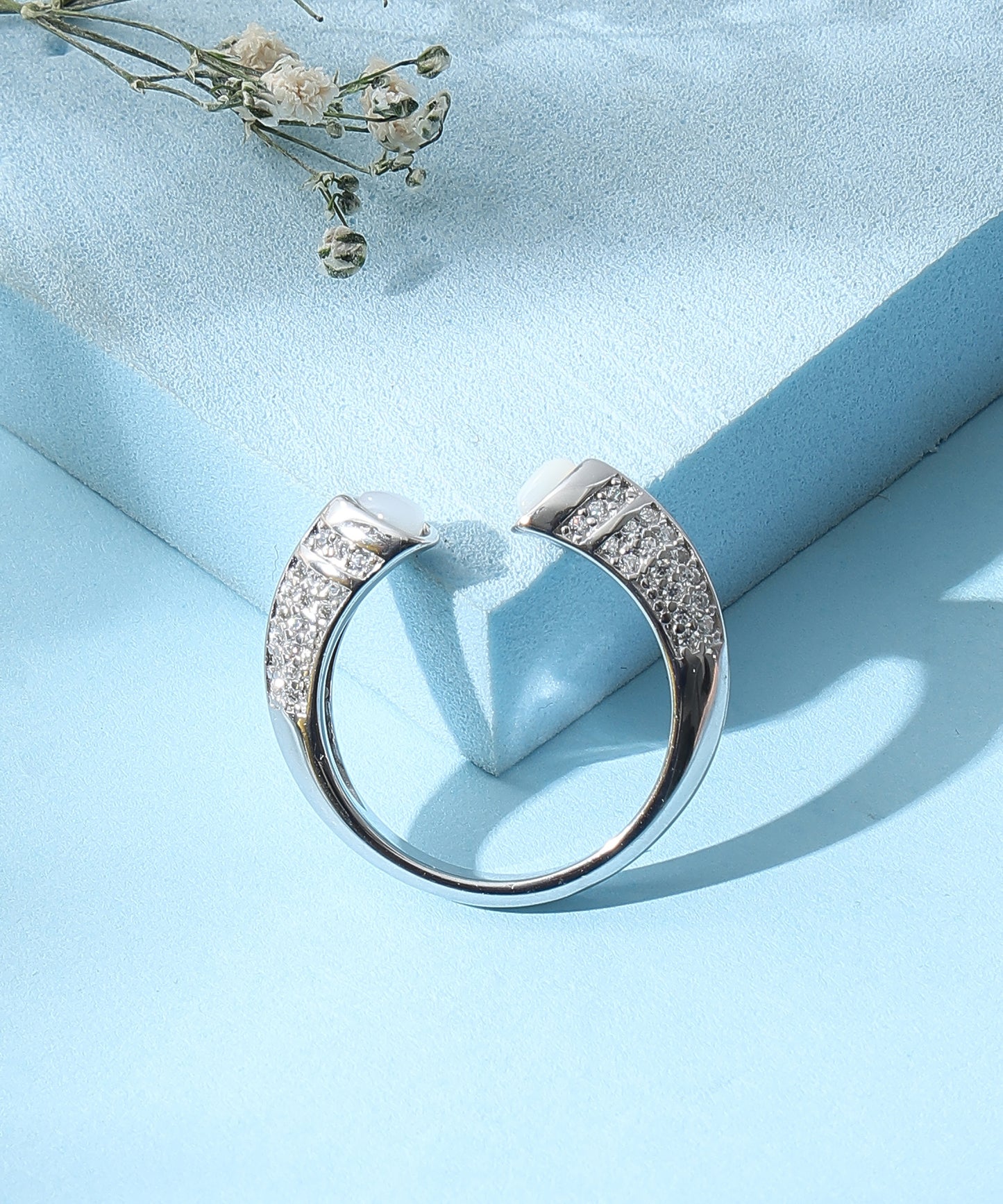 Siora Jewels Pearl Tip 925 Silver Ring for Women | Rhodium Finish with Pearls & Zircon Detailing