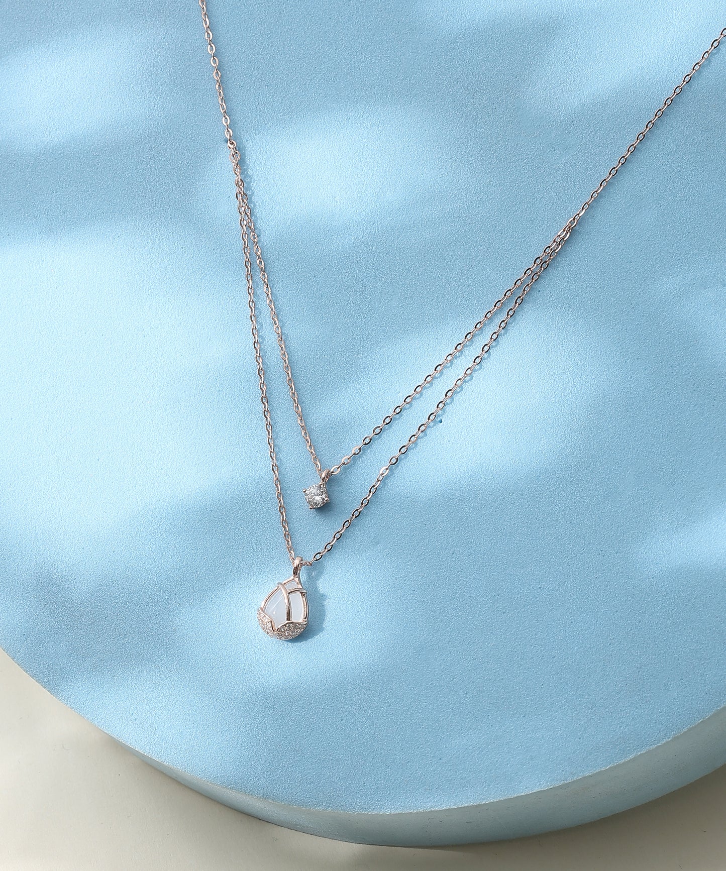 Siora Jewels Lustre Hexa 925 Sterling Silver Pendant Necklace for Women | Rose Gold Finish with Zircon Detailing