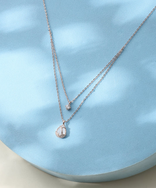 Siora Jewels Lustre Hexa 925 Sterling Silver Pendant Necklace for Women | Rose Gold Finish with Zircon Detailing