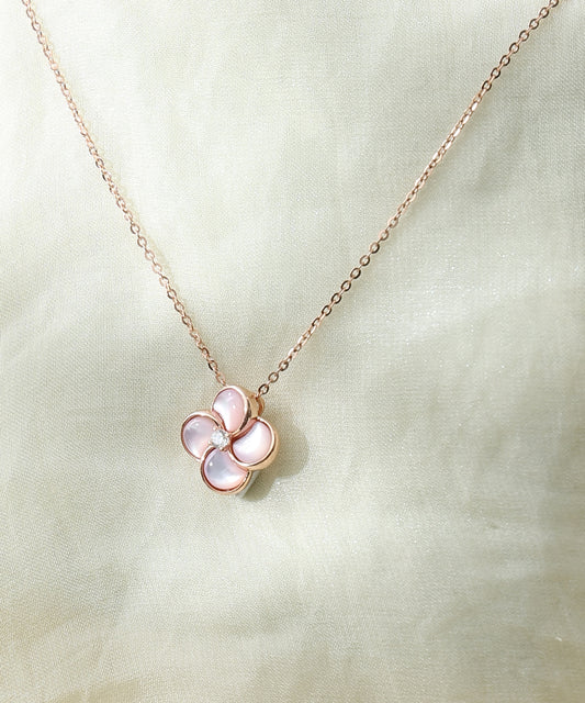 Siora Jewels Bloom Petite 925 Sterling Silver Clover Necklace for Women | Rose Gold Finish with Zircon Detailing