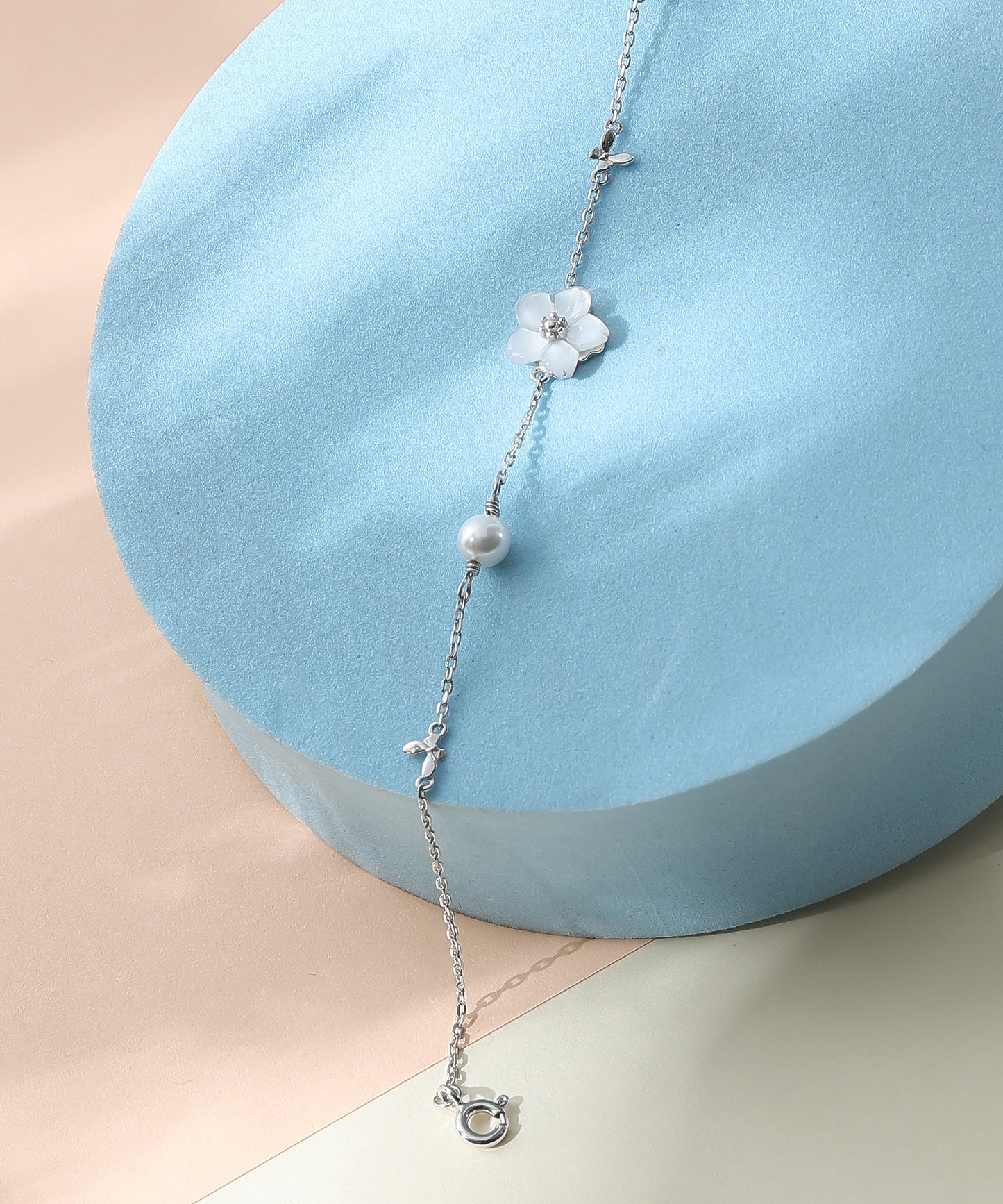 Siora Jewels Floral Pearl 925 Silver Bracelet for Women | Rhodium Finish with Luminous Pearls & Delicate Motifs