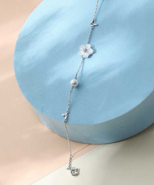 Siora Jewels Floral Pearl 925 Silver Bracelet for Women | Rhodium Finish with Luminous Pearls & Delicate Motifs