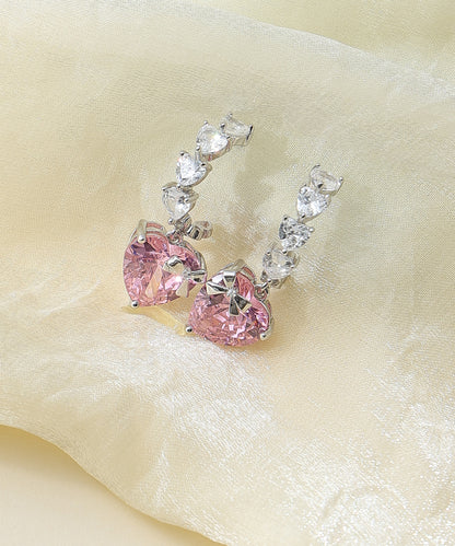 Siora Jewels Pink Heart CZ 925 Silver Earrings for Women | Rhodium Finish with Sparkling Stone Detailing