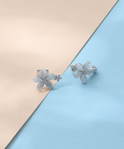 Siora Jewels White Bloom 925 Silver Earrings for Women | Rhodium Finish with Enamel & Zircon Detailing