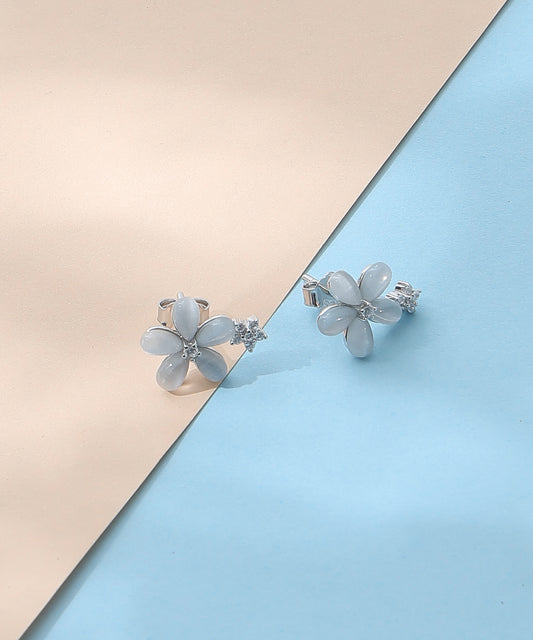 Siora Jewels White Bloom 925 Silver Earrings for Women | Rhodium Finish with Enamel & Zircon Detailing