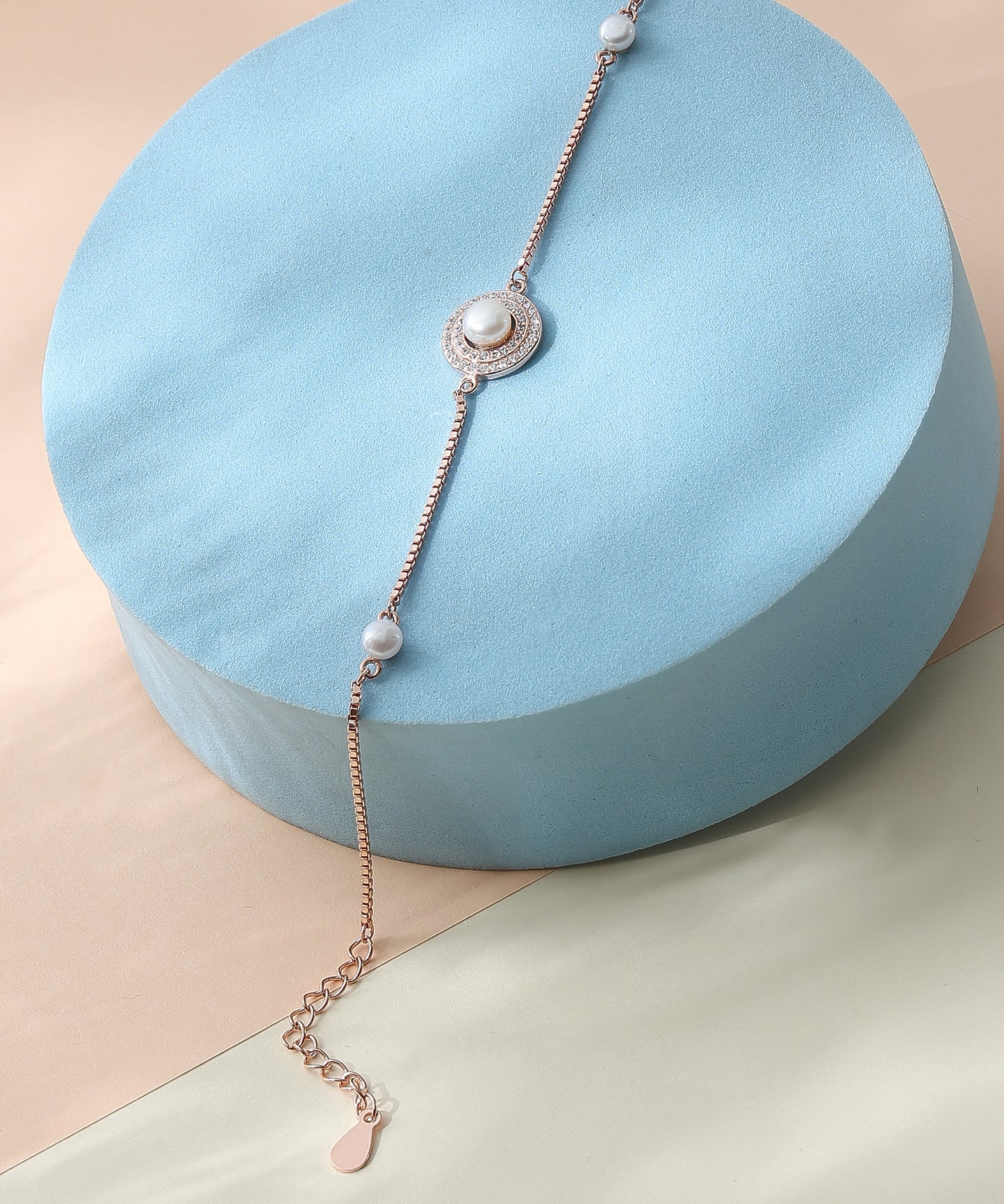 Siora Jewels Pearl Halo 925 Silver Bracelet for Women | Rose Gold Finish with Natural Pearl & Zircon Detailing