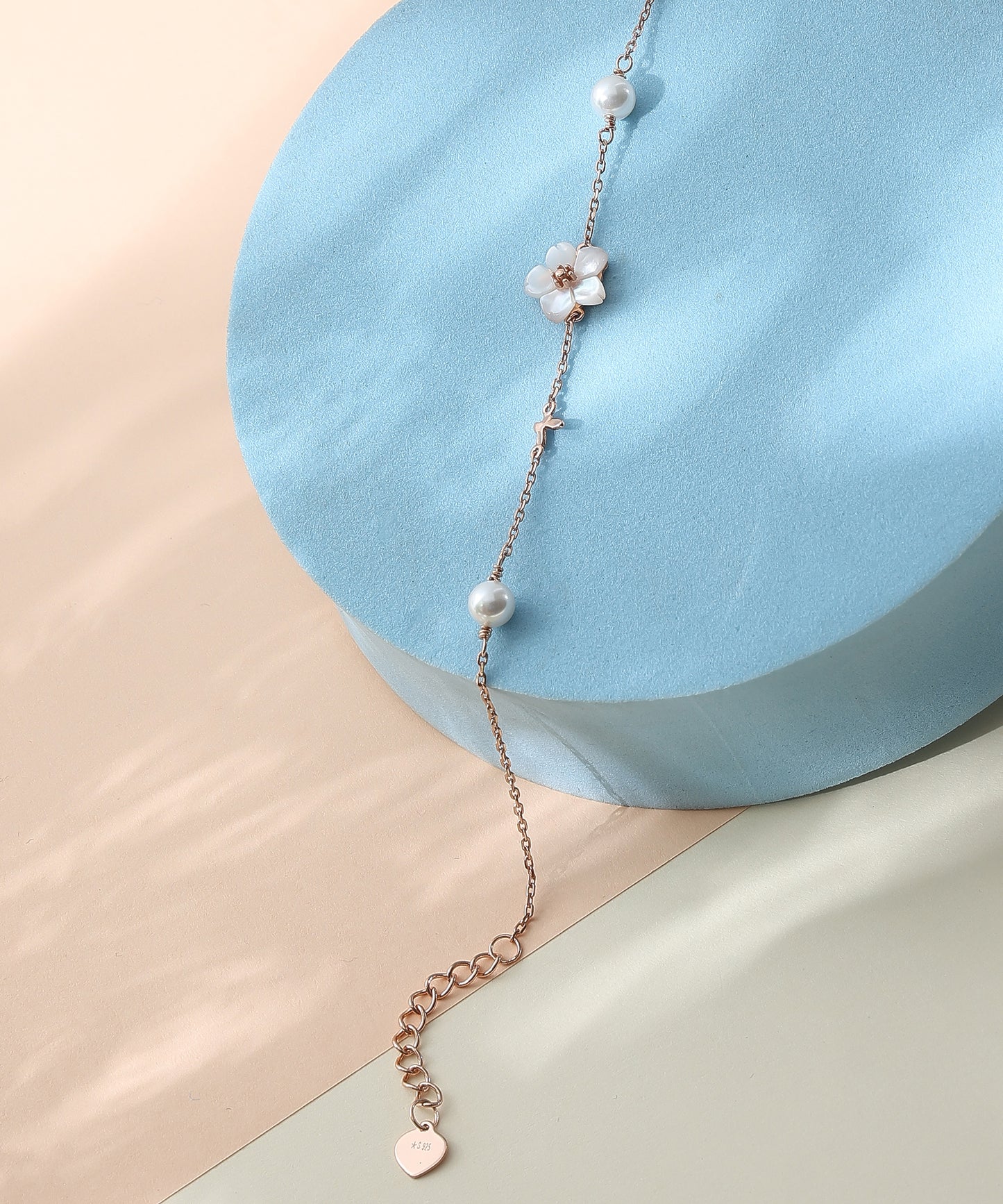 Siora Jewels Floral Pearl 925 Silver Bracelet for Women | Rose Gold Finish with Pearl & Floral Detailing