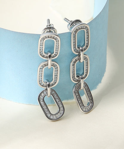 Siora Jewels Link Luxe CZ 925 Silver Earrings for Women | Rhodium Finish with Geometric Detailing