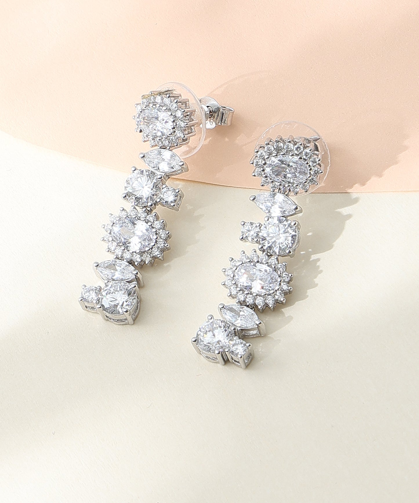 Siora Jewels Celeste Cluster CZ 925 Silver Earrings for Women | Rhodium Finish with Multi-Stone Detailing