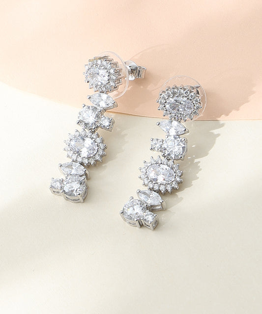 Siora Jewels Celeste Cluster CZ 925 Silver Earrings for Women | Rhodium Finish with Multi-Stone Detailing