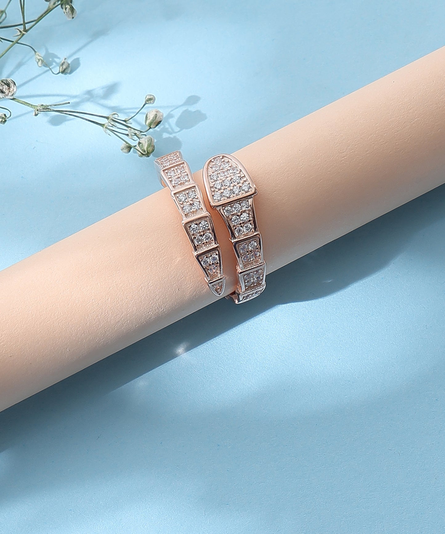 Siora Jewels Snake Wrap 925 Silver Ring for Women | Rose Gold Finish with Pavé Zircon Detailing