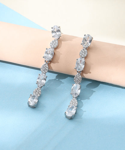 Siora Jewels Aurora Drop CZ 925 Silver Earrings for Women | Rhodium Finish with Elongated Stone Detailing