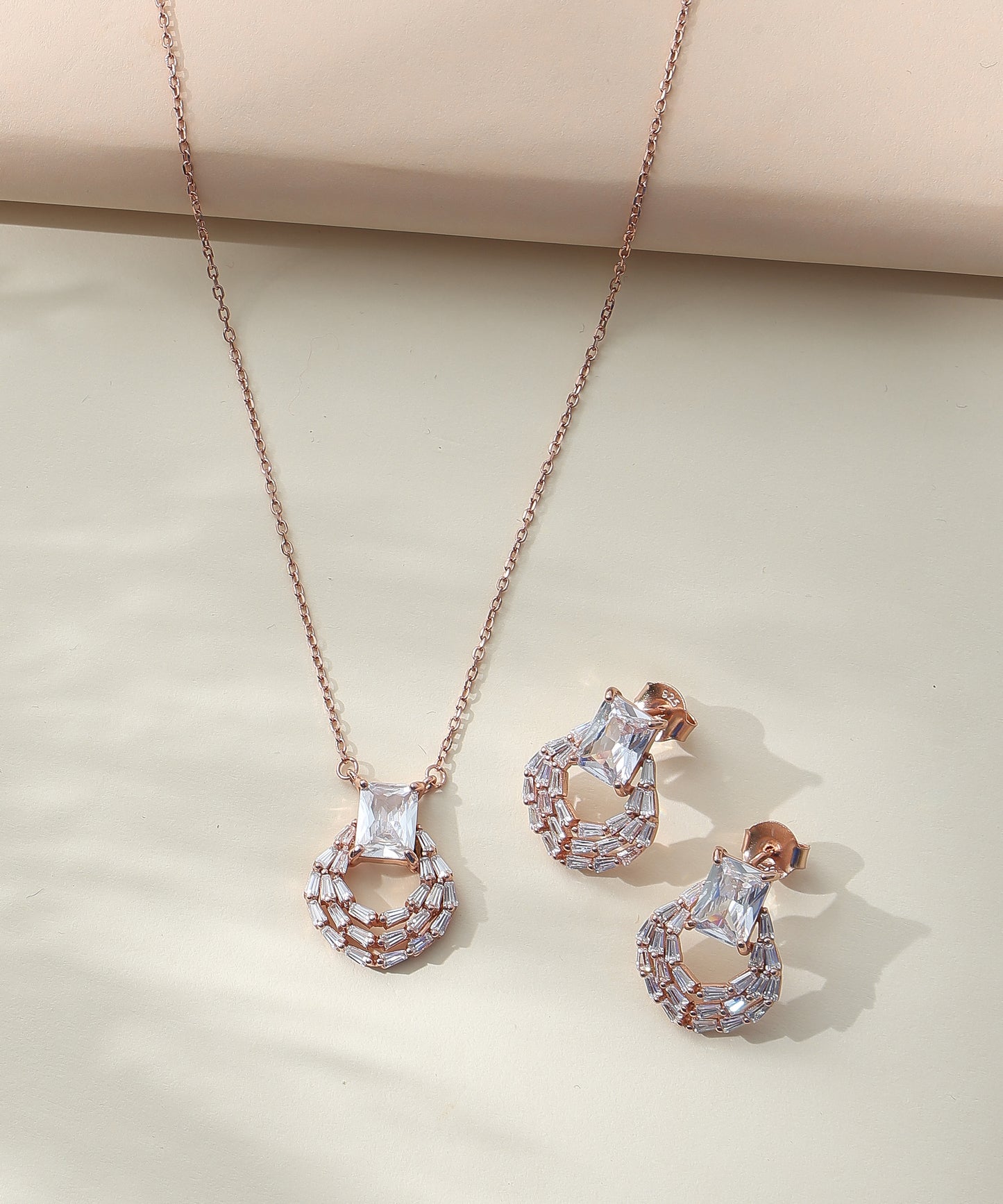 Siora Jewels Geo Sparkle 925 Silver Jewellery Set for Women | Rhodium Finish with Geometric Design & Zircon Detailing