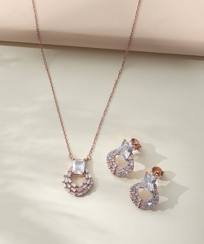 Siora Jewels Geo Sparkle 925 Silver Jewellery Set for Women | Rhodium Finish with Geometric Design & Zircon Detailing