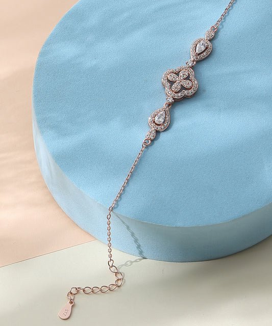 Siora Jewels Dual Heart Link 925 Silver Bracelet for Women | Rose Gold Finish with Zircon Accents