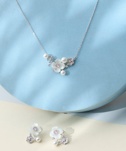 Siora Jewels White Floral 925 Silver Pendant Set for Women | Rhodium Finish with Pearl & Zircon Accents