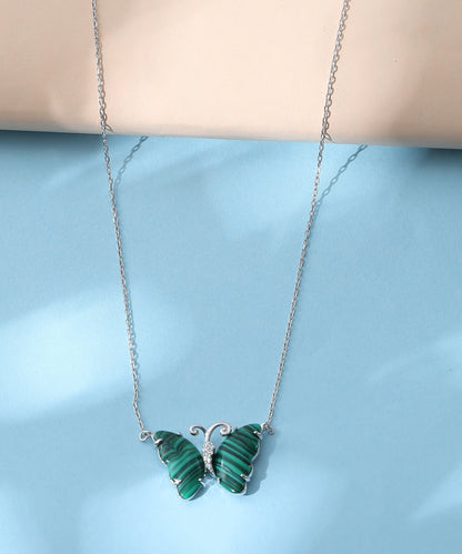 Siora Jewels Emerald Butterfly 925 Silver Necklace for Women | Rhodium Finish with Green Enamel & Zircon Detailing
