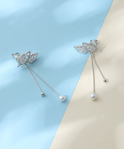 Siora Jewels Floral Drape 925 Silver Earrings for Women | Rhodium Finish with Zircon & Pearl Detailing