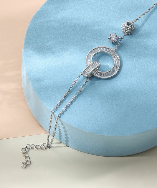 Siora Jewels Signature Circle 925 Silver Bracelet for Women | Rhodium Finish with Minimal Circular Detailing