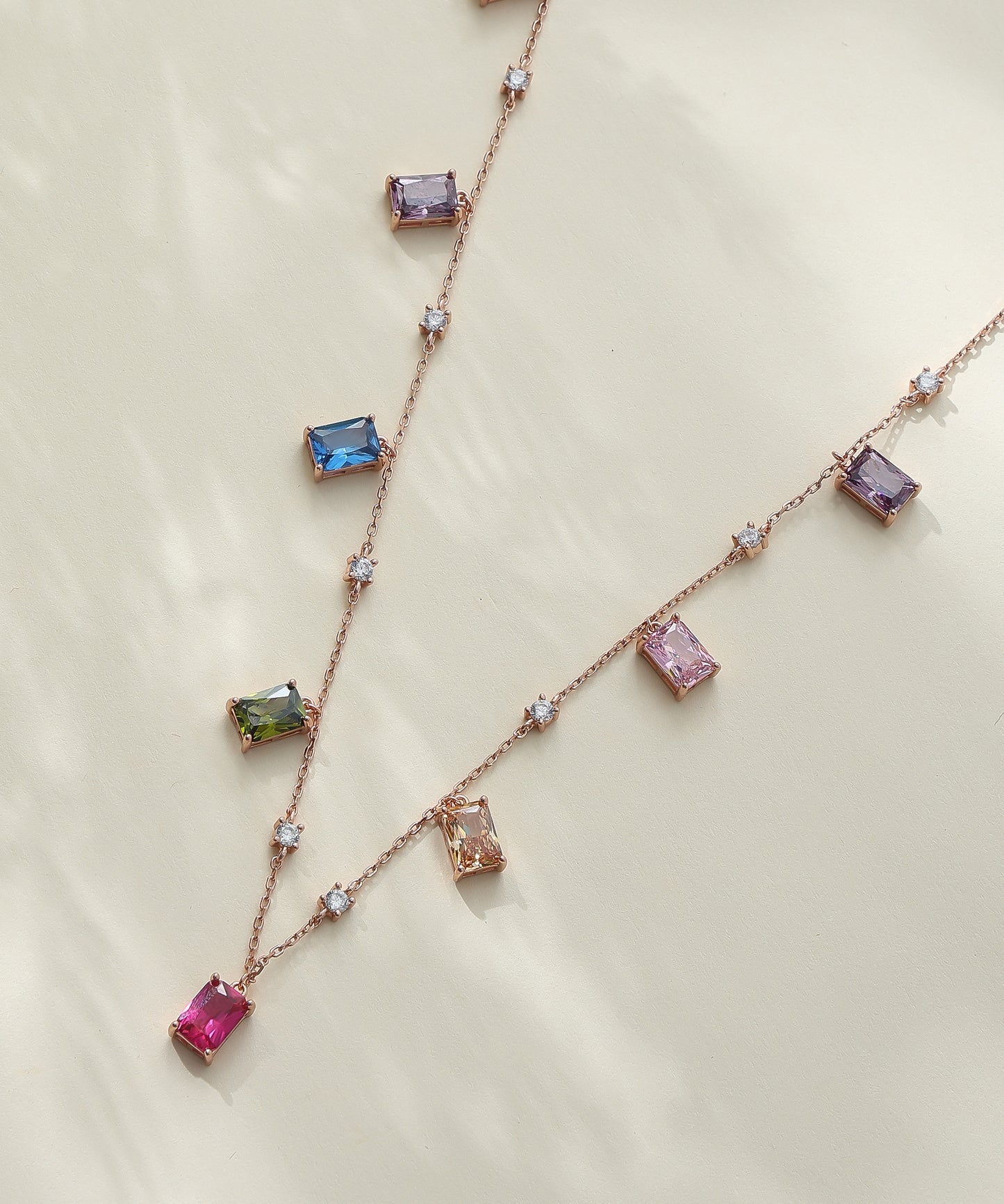Siora Jewels Prism Glow 925 Silver Necklace for Women | Rose Gold Finish with Multicolour Gemstones & Zircon Detailing