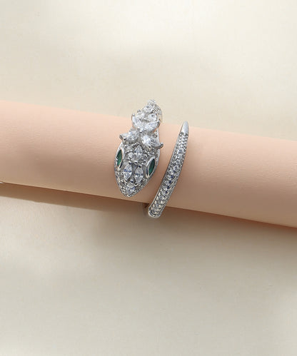 Siora Jewels Emerald Serpent 925 Silver Ring for Women | Rhodium Finish with Zircon & Emerald Detailing