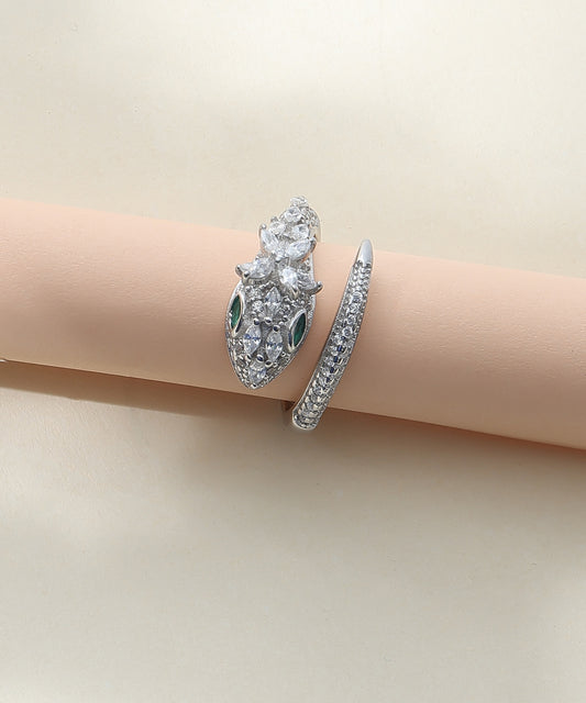 Siora Jewels Emerald Serpent 925 Silver Ring for Women | Rhodium Finish with Zircon & Emerald Detailing