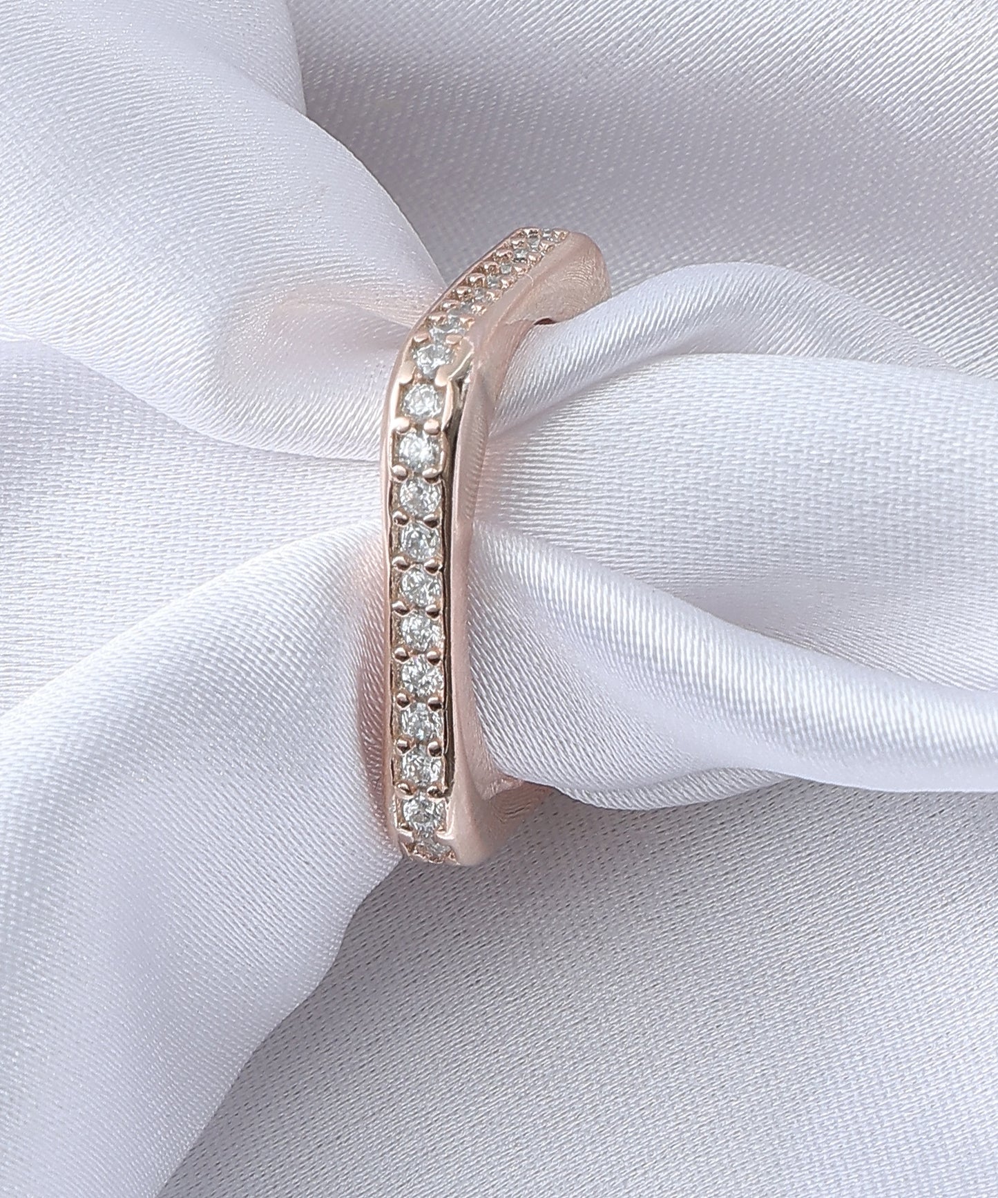 Siora Jewels Luxe Square Band 925 Silver Ring for Women | Rose Gold Finish Pavé Zircon Statement Ring