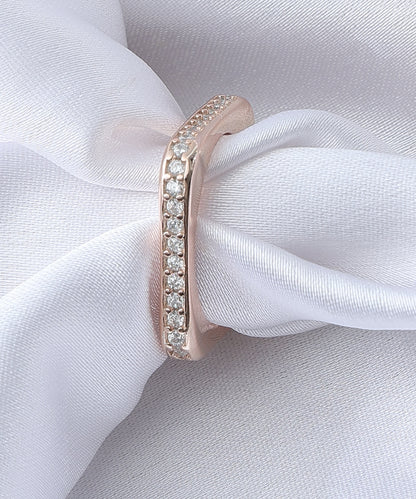 Siora Jewels Luxe Square Band 925 Silver Ring for Women | Rose Gold Finish Pavé Zircon Statement Ring