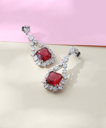 Siora Jewels White CZ 925 Silver Earrings for Women | Rhodium Finish with Red Detailing