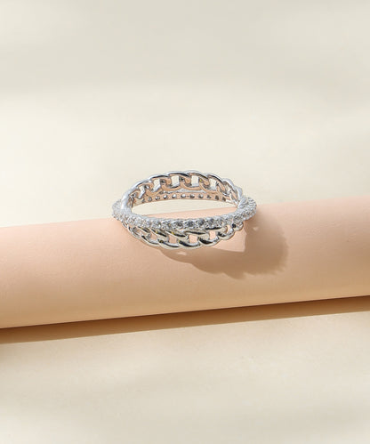 Siora Jewels Chain-Link 925 Silver Ring for Women | Rhodium Finish with Pavé Zircon Detailing