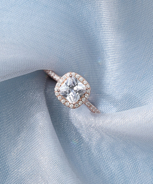 Siora Jewels Classic Cushion Halo 925 Sterling Silver Ring for Women | Rose Gold Finish with Cushion-Cut Zircon Centerpiece