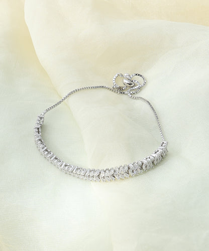 Siora Jewels White CZ 925 Silver Adjustable Bracelet for Women | Rhodium Finish with Minimal Detailing