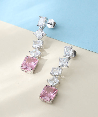 Siora Jewels Pink CZ Drop 925 Silver Earrings for Women | Rhodium Finish with Dual-Tone Sparkle