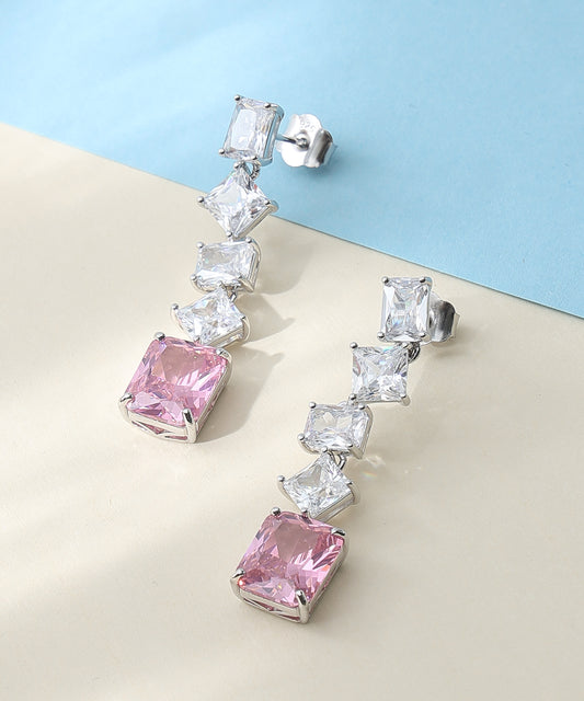 Siora Jewels Pink CZ Drop 925 Silver Earrings for Women | Rhodium Finish with Dual-Tone Sparkle