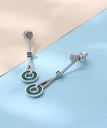 Siora Jewels Emerald Orbit 925 Silver Earrings for Women | Rhodium Finish with Zircon & Green Stone Detailing
