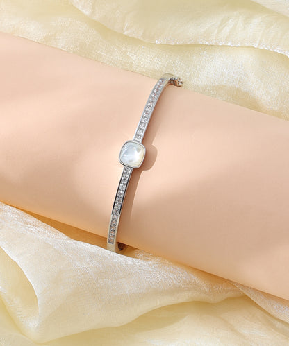 Siora Jewels CZ Kada 925 Silver Bracelet for Women | Rhodium Finish with Mother of Pearl & Zircon Detailing