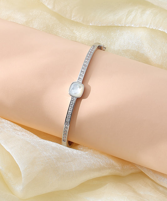 Siora Jewels CZ Kada 925 Silver Bracelet for Women | Rhodium Finish with Mother of Pearl & Zircon Detailing