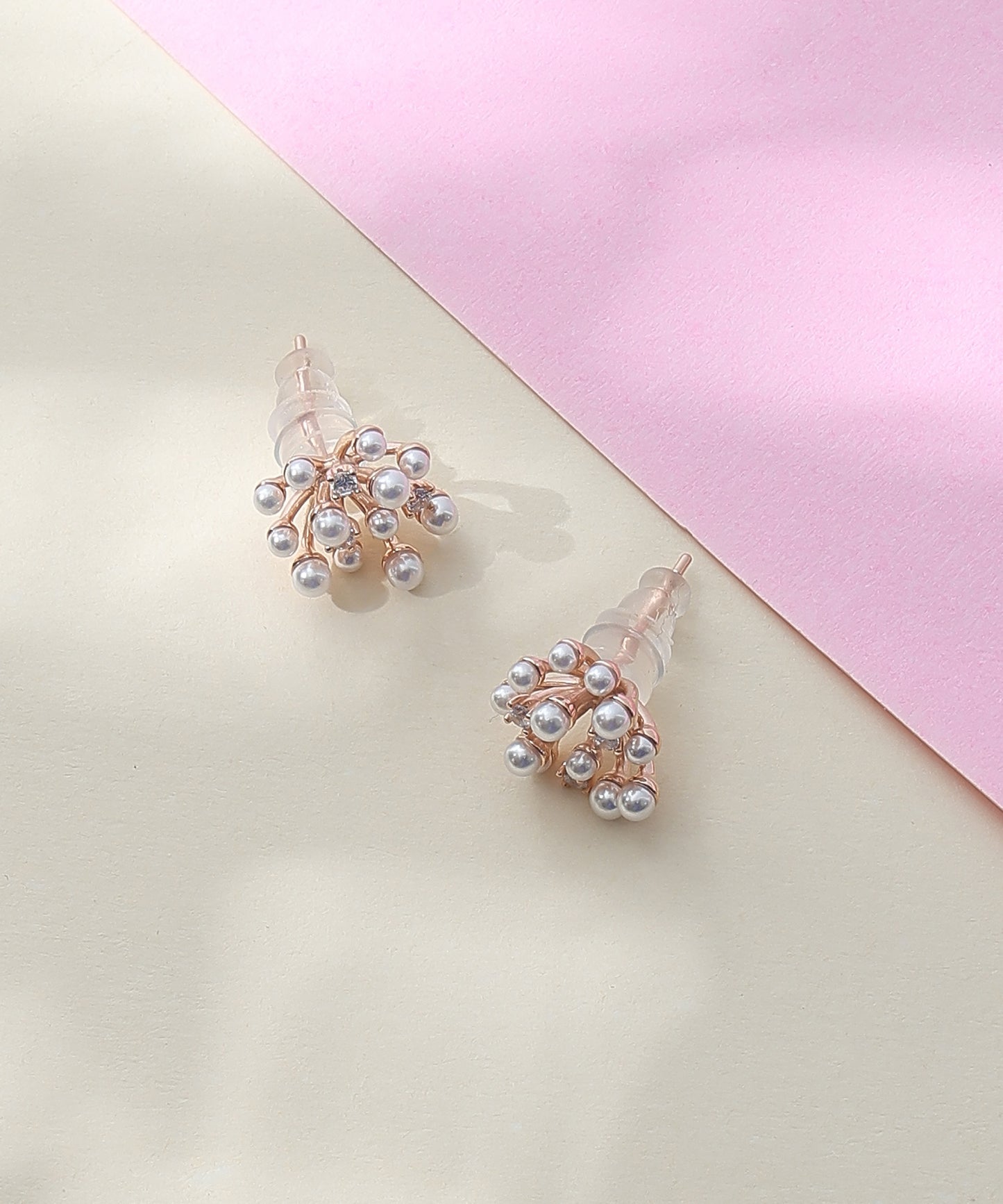 Siora Jewels Pearl Cluster 925 Silver Earrings for Women | Rose Gold Finish with Delicate Pearl Detailing