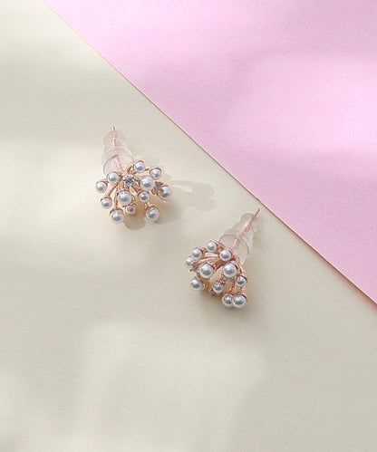 Siora Jewels Pearl Cluster 925 Silver Earrings for Women | Rose Gold Finish with Delicate Pearl Detailing