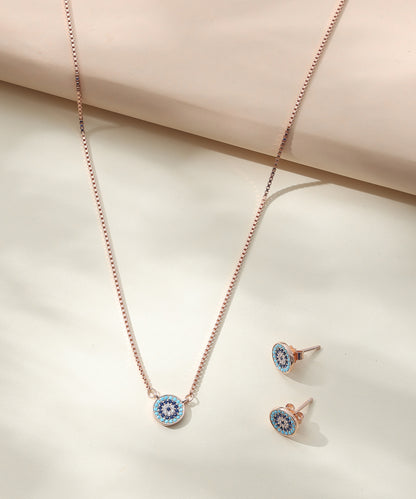 Siora Jewels Evil Eye 925 Silver Pendant Set for Women | Rose Gold Finish with Enamel & Zircon Accents