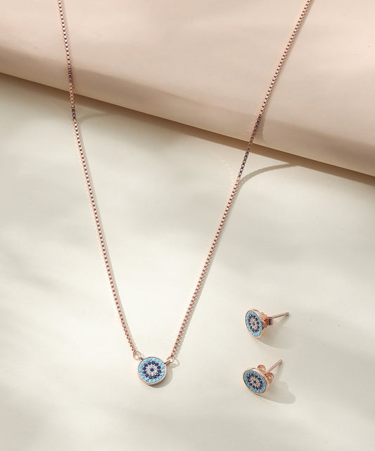 Siora Jewels Evil Eye 925 Silver Pendant Set for Women | Rose Gold Finish with Enamel & Zircon Accents